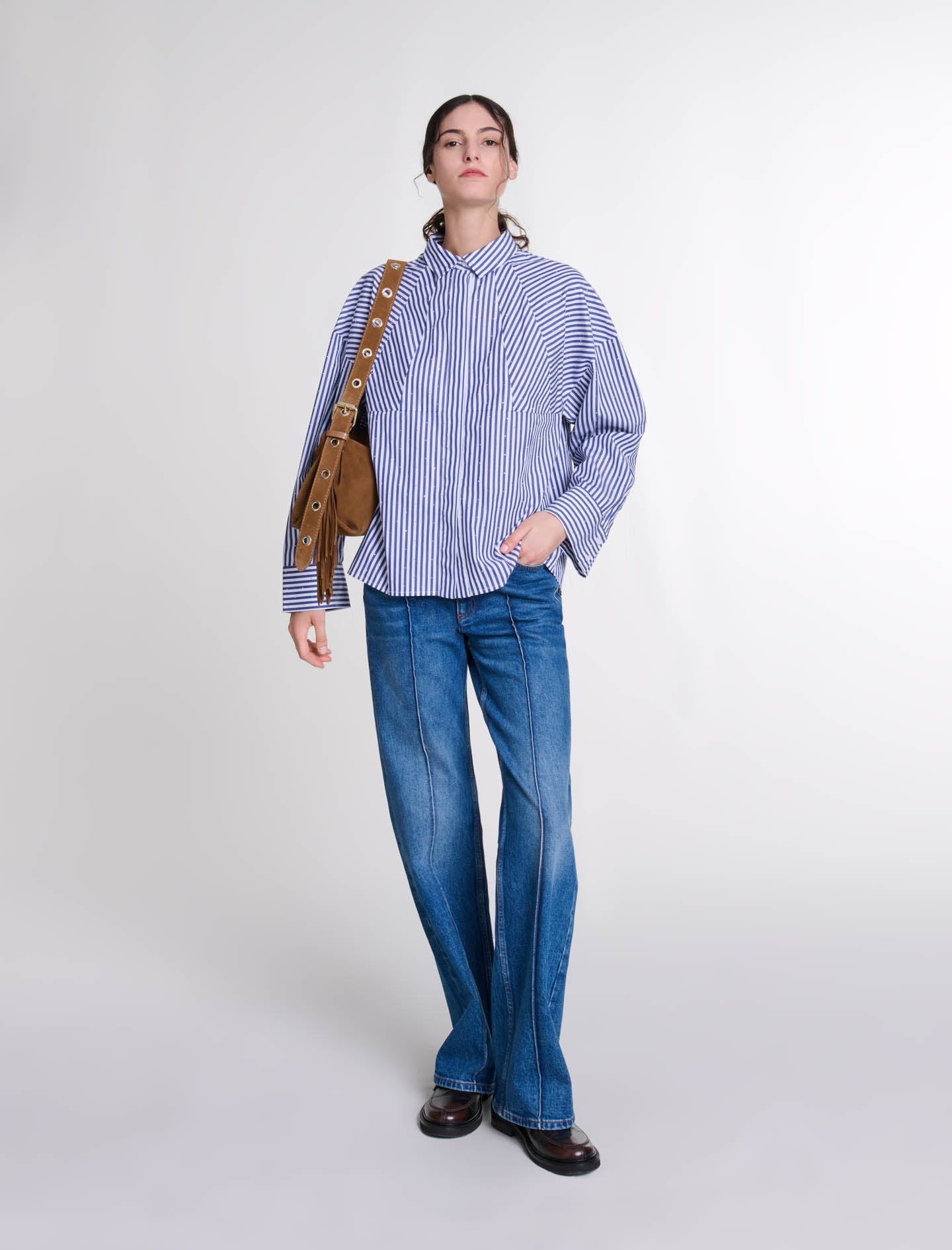 Blue White Stripes featured-Rhinestone striped shirt
