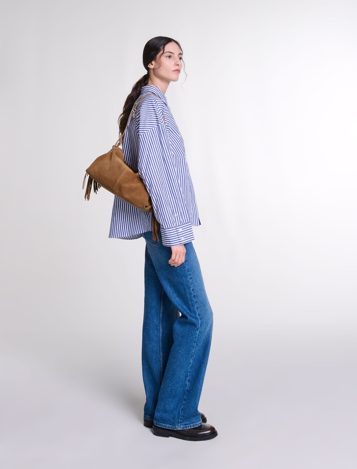 Blue White Stripes  -Rhinestone striped shirt
