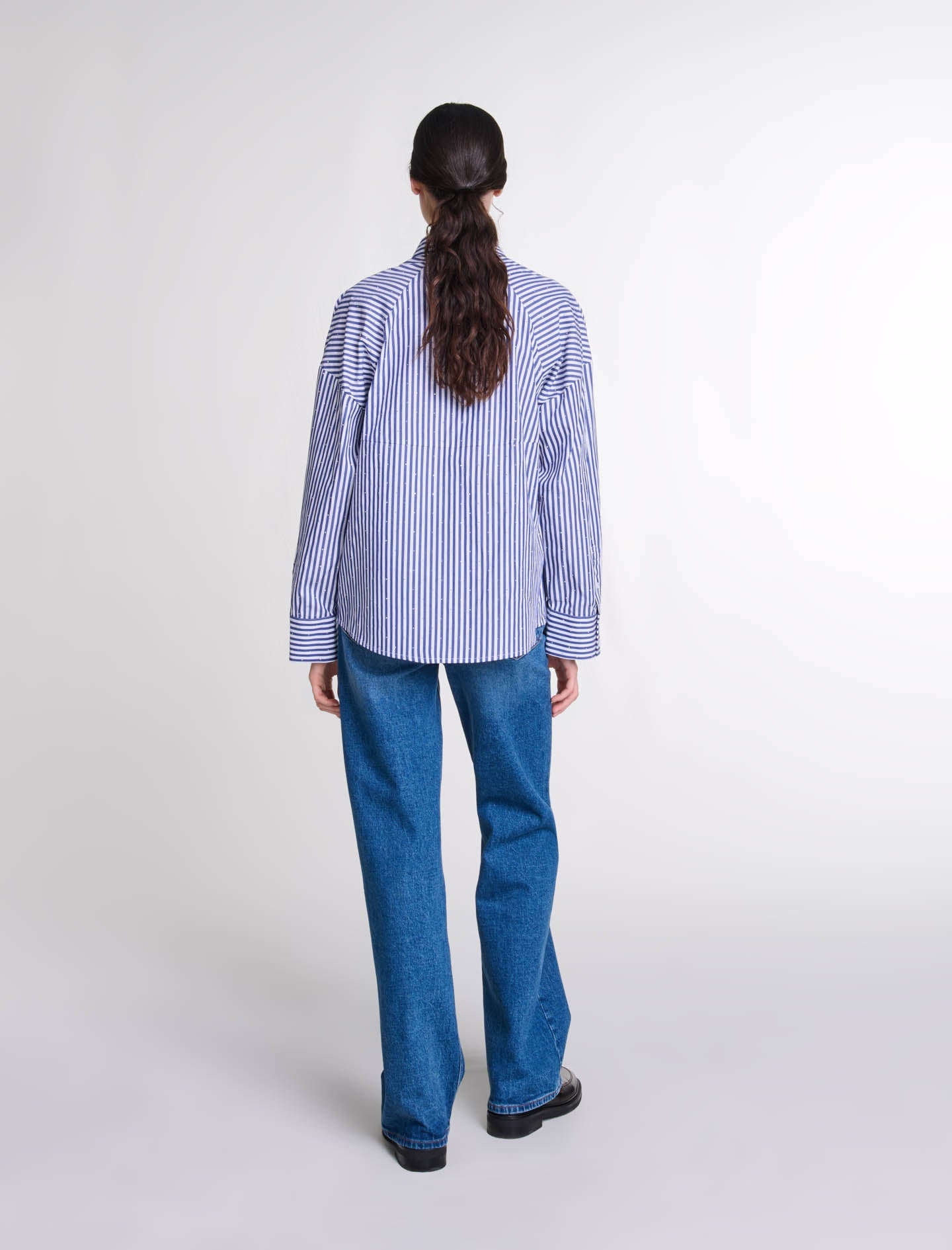 Blue White Stripes  -Rhinestone striped shirt