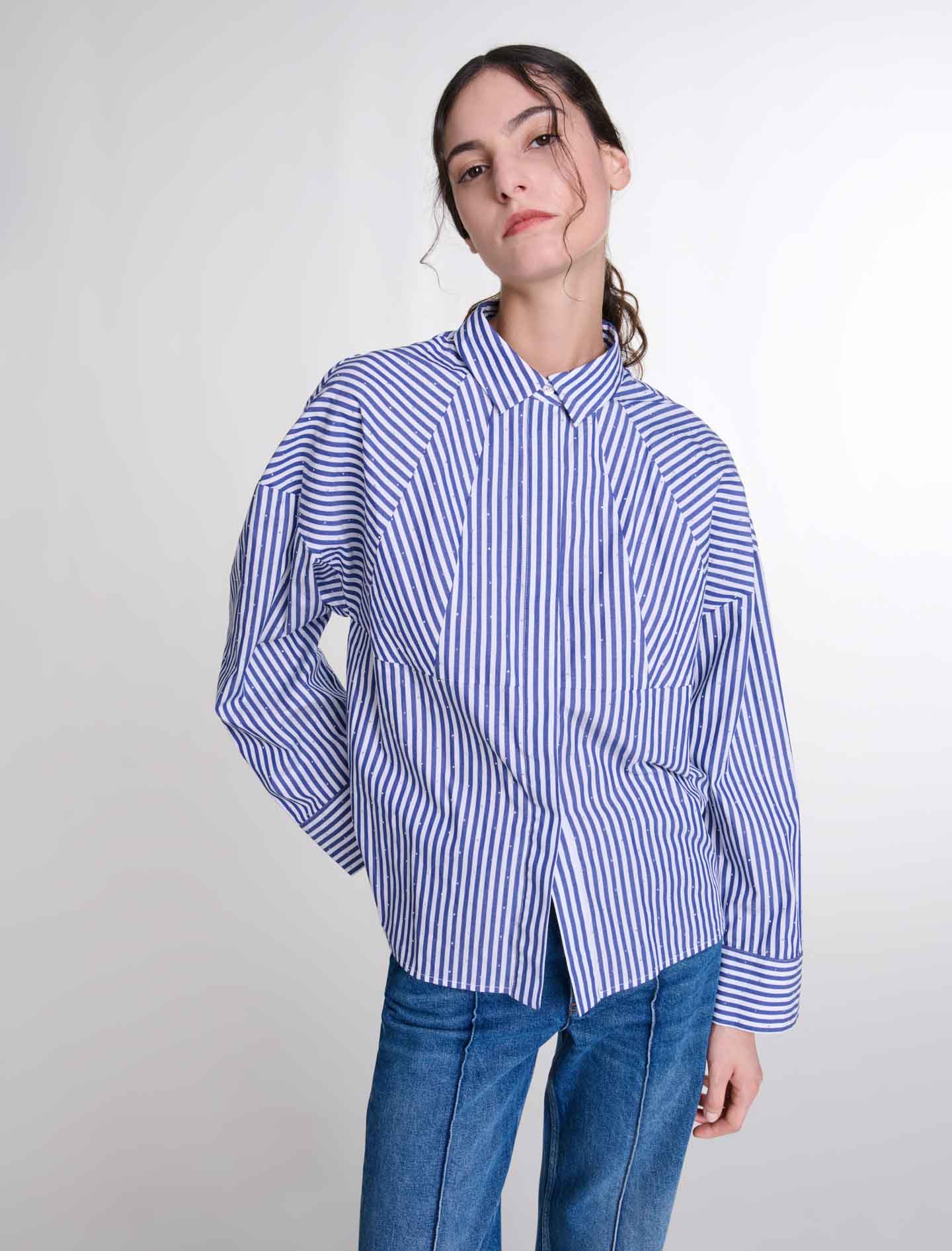 Blue White Stripes  -Rhinestone striped shirt