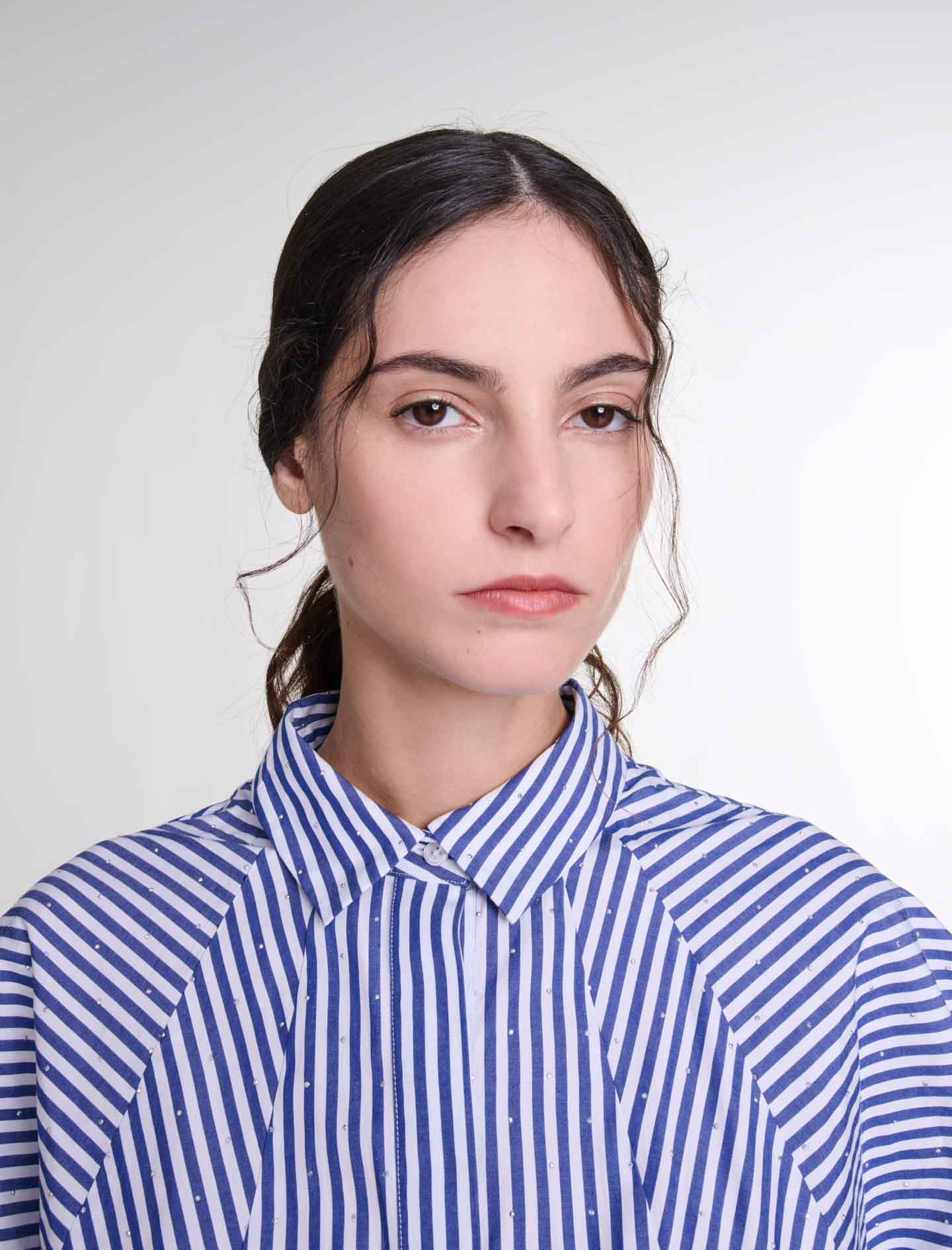 Blue White Stripes  -Rhinestone striped shirt