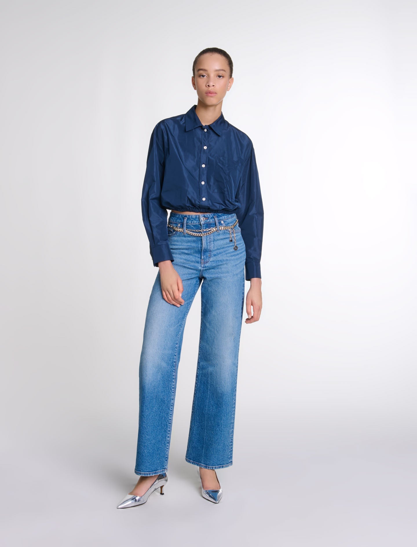 Navy featured-Cropped shirt