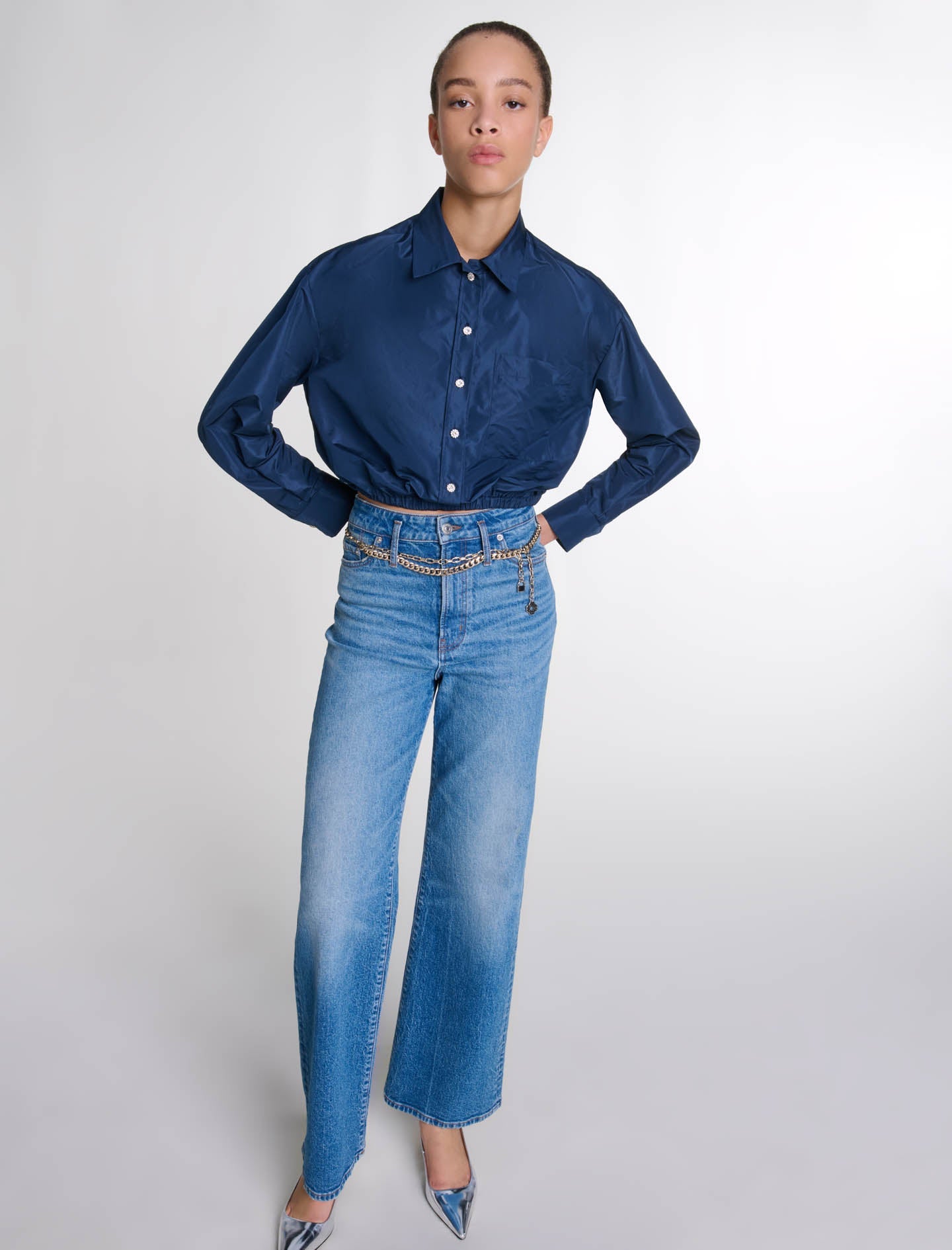 Navy  -Cropped shirt