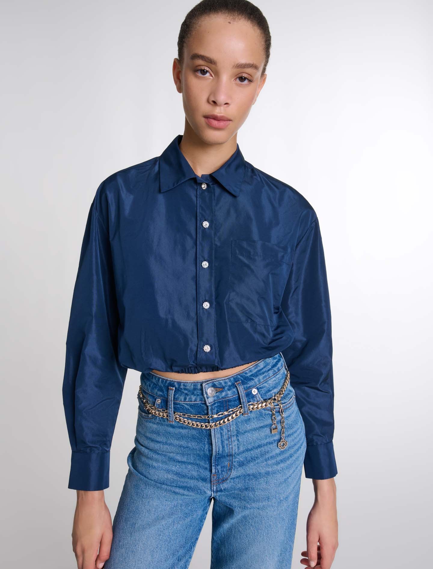 Navy  -Cropped shirt