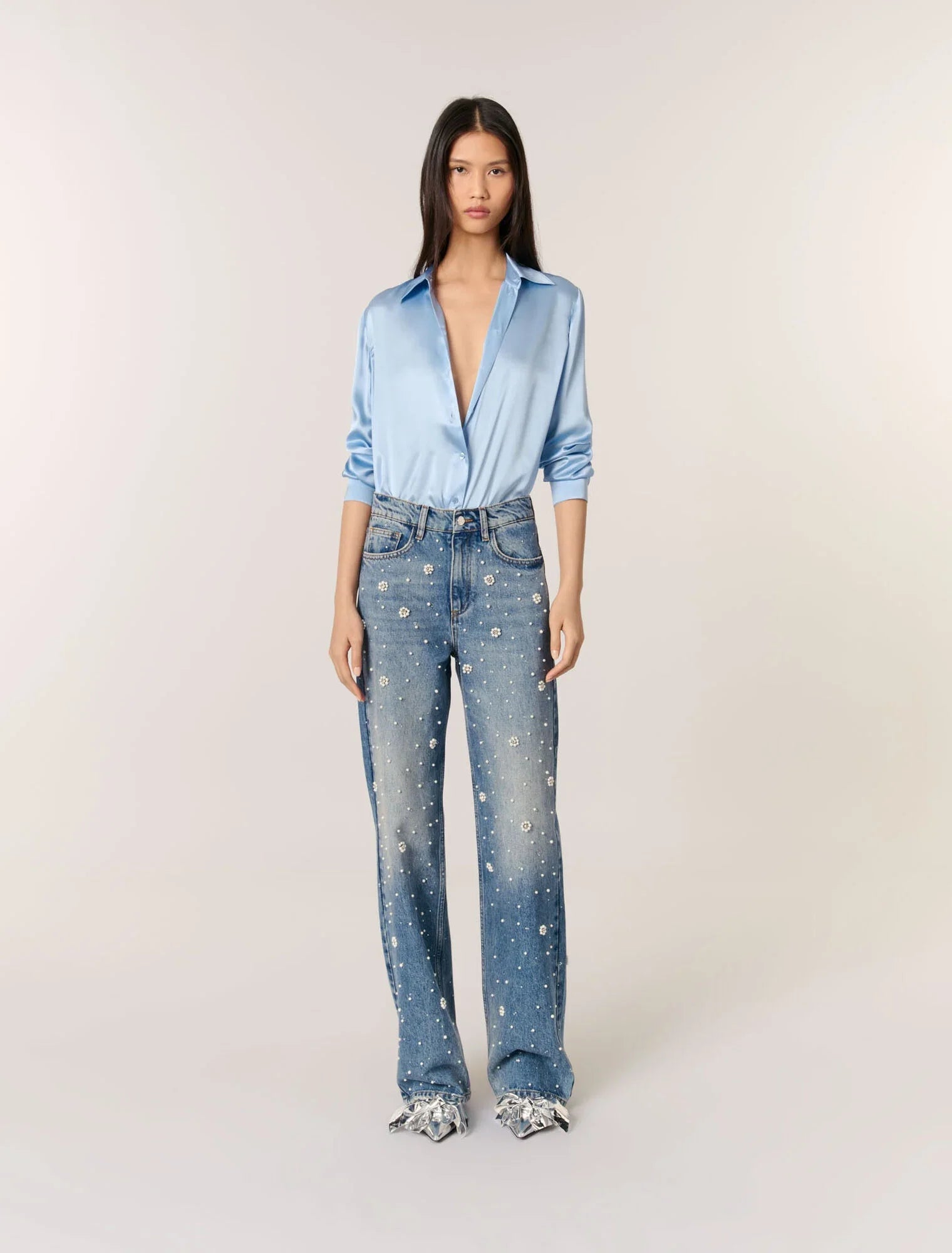 Blue-featured-Silk Shirt