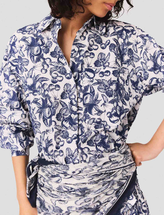 Blue Fruits Print Long printed shirt