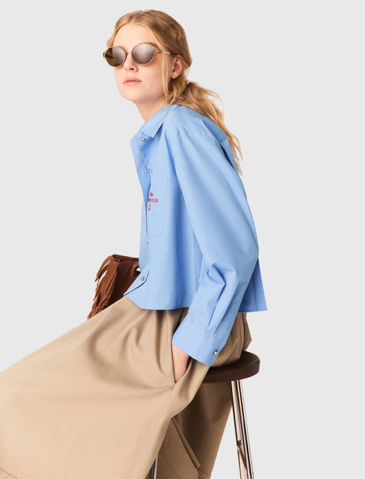 Pleated Back Embroidered Shirt BLUE