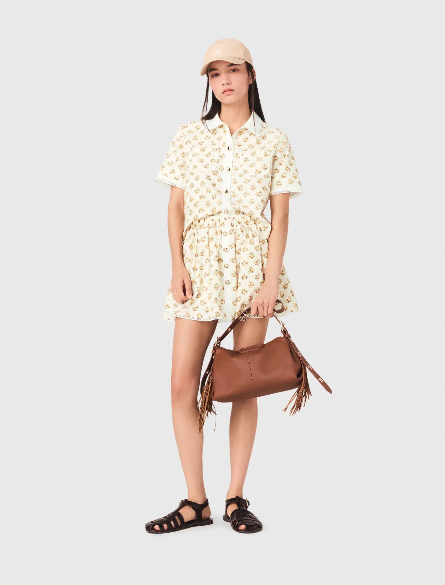 Patterned Shirt With Croquet Trim Yellow Small Flowers Print