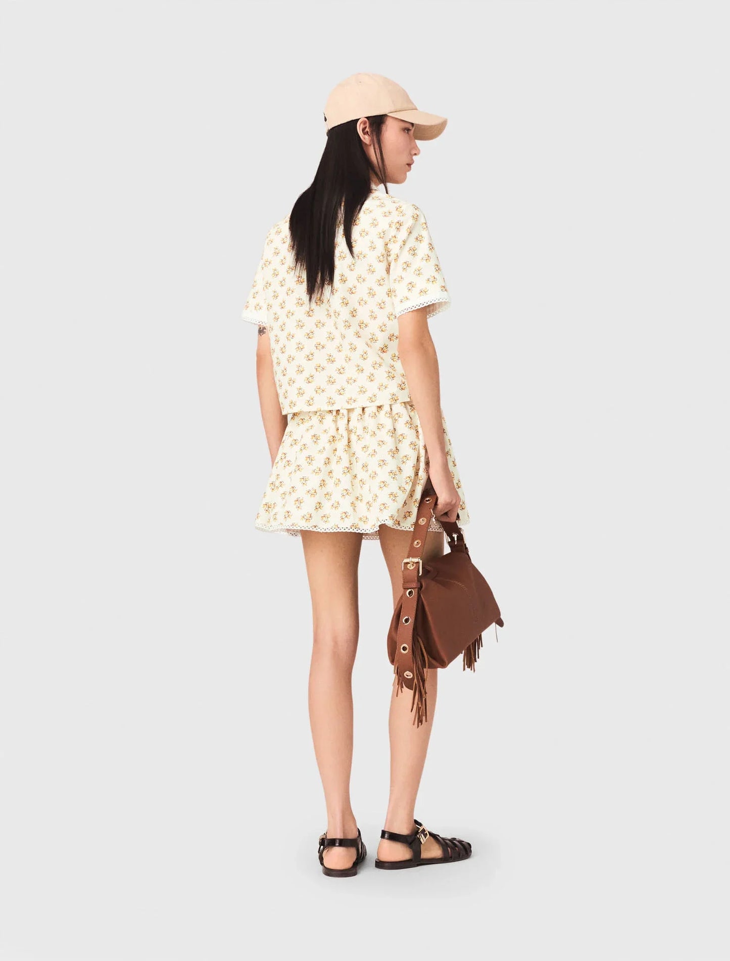 Patterned Shirt With Croquet Trim Yellow Small Flowers Print