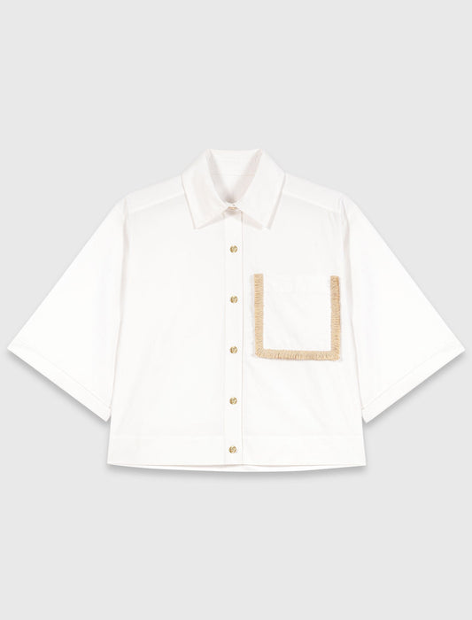 Cotton shirt with raffia detail White