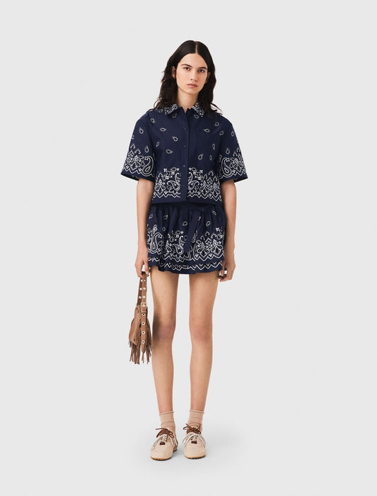 Short embroidered taffeta shirt Navy Bandana Embroidered