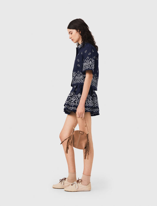 Short embroidered taffeta shirt Navy Bandana Embroidered