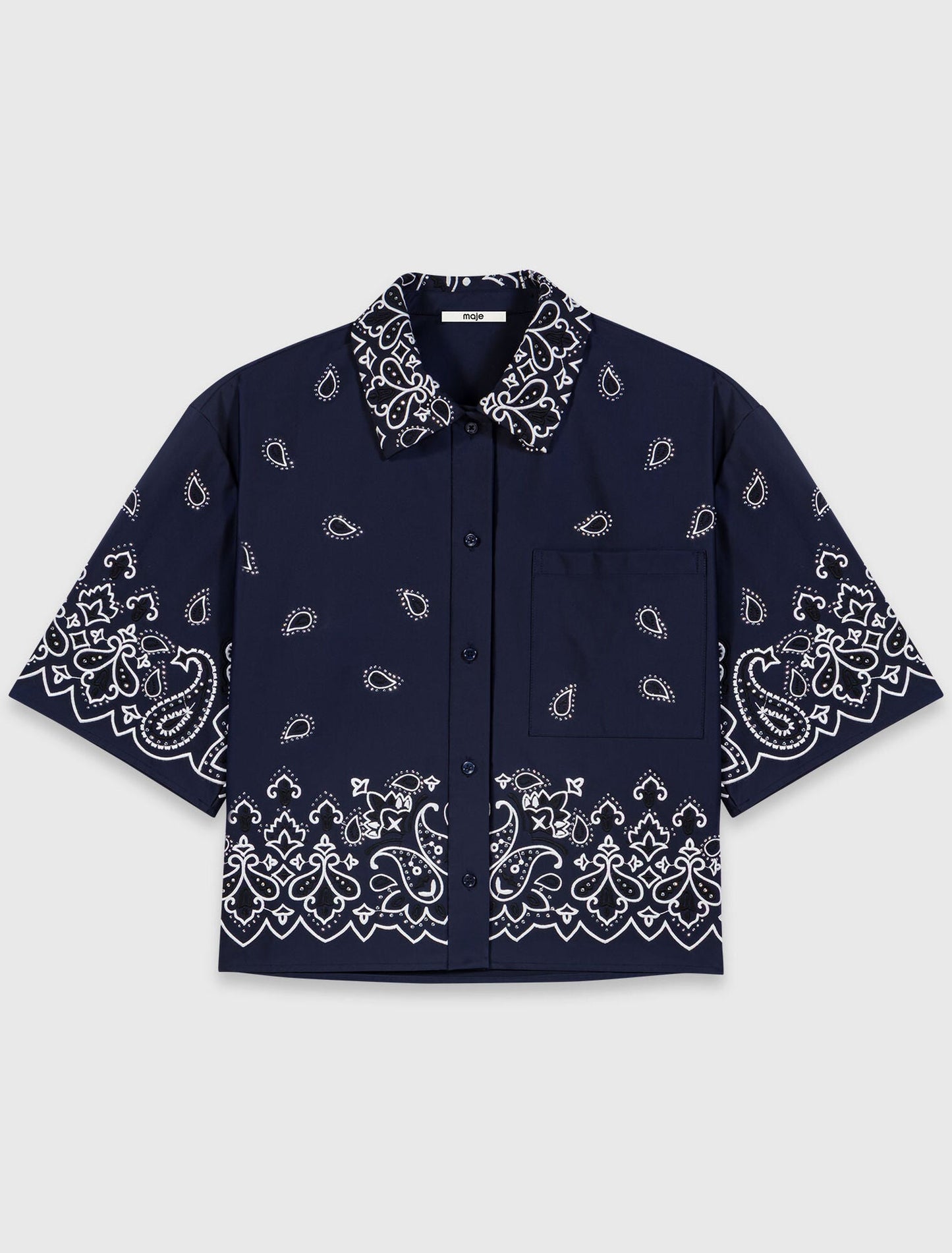Short embroidered taffeta shirt Navy Bandana Embroidered