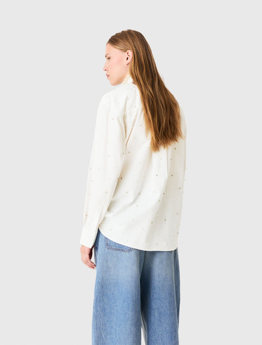 Rhinestone shirt with tie White