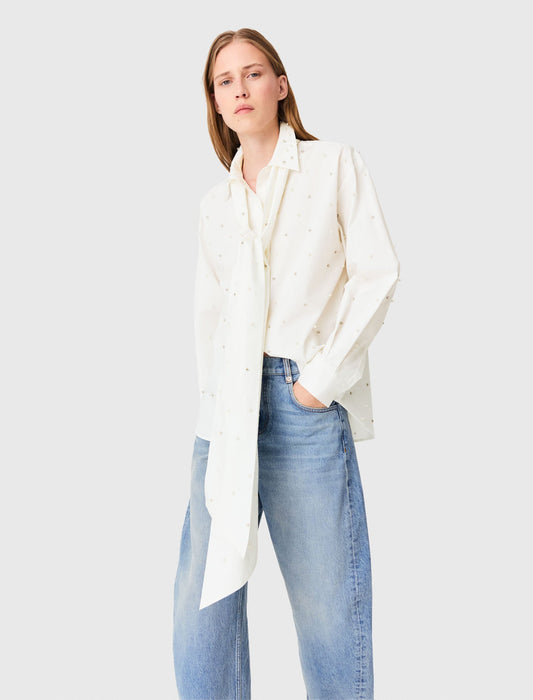 Rhinestone shirt with tie White
