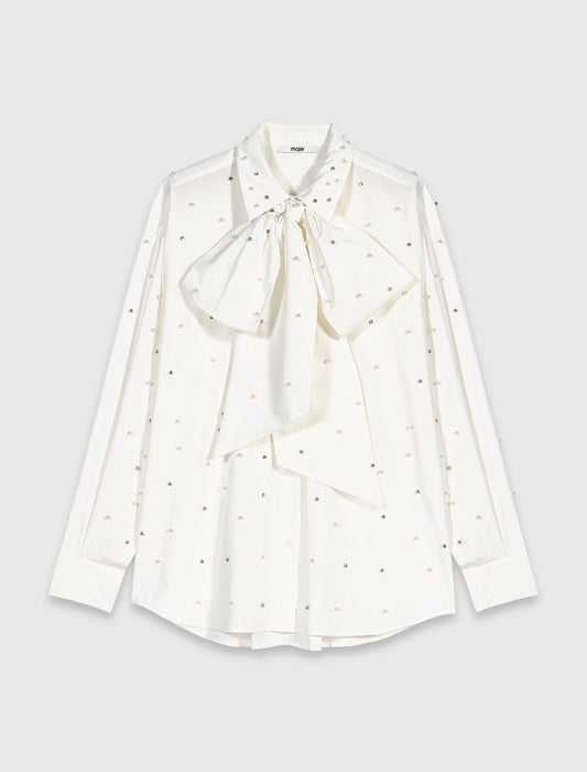 Rhinestone shirt with tie White