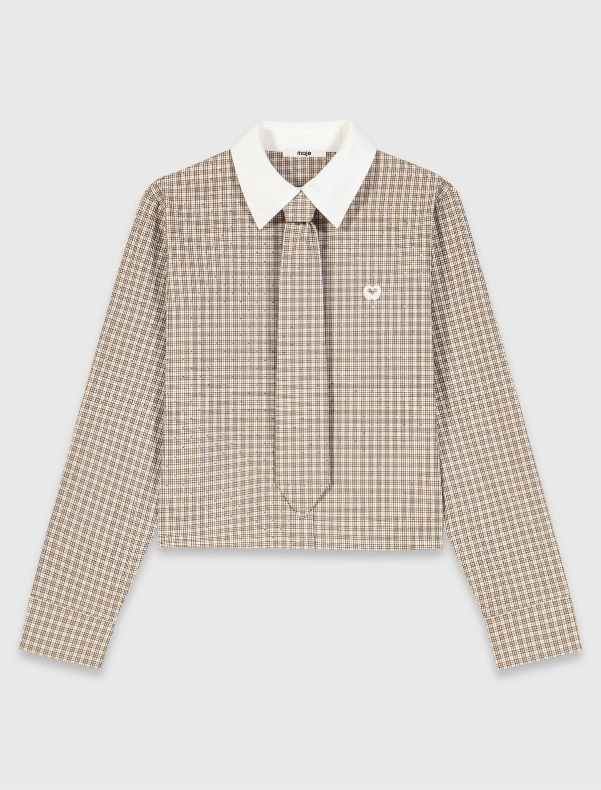 Short rhinestone checked shirt Beige