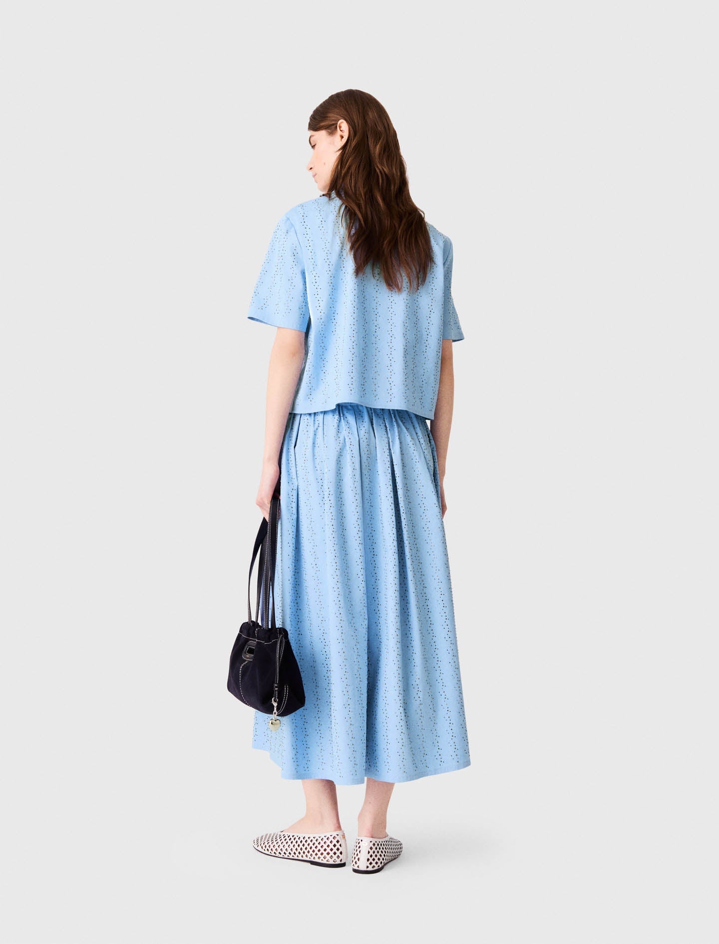 Cropped rhinestone cotton shirt Blue Sky