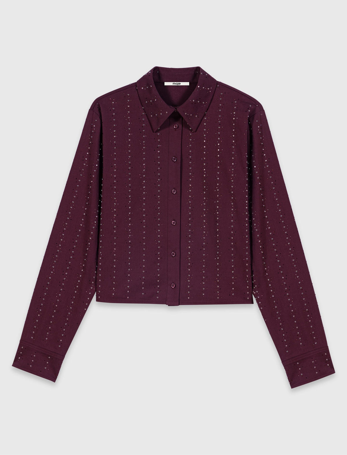 Cropped rhinestone cotton shirt Burgundy