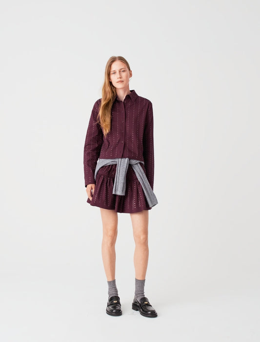 Cropped rhinestone cotton shirt Burgundy