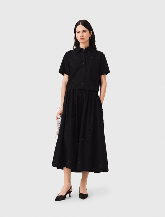 Short flared denim skirt Black