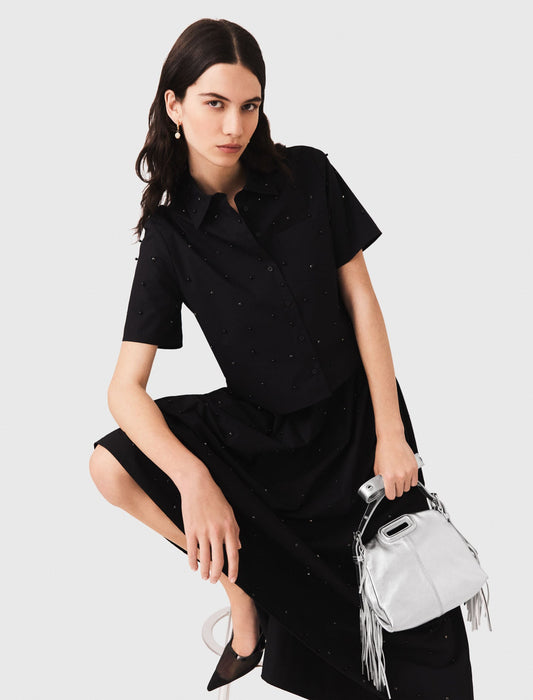 Short flared denim skirt Black