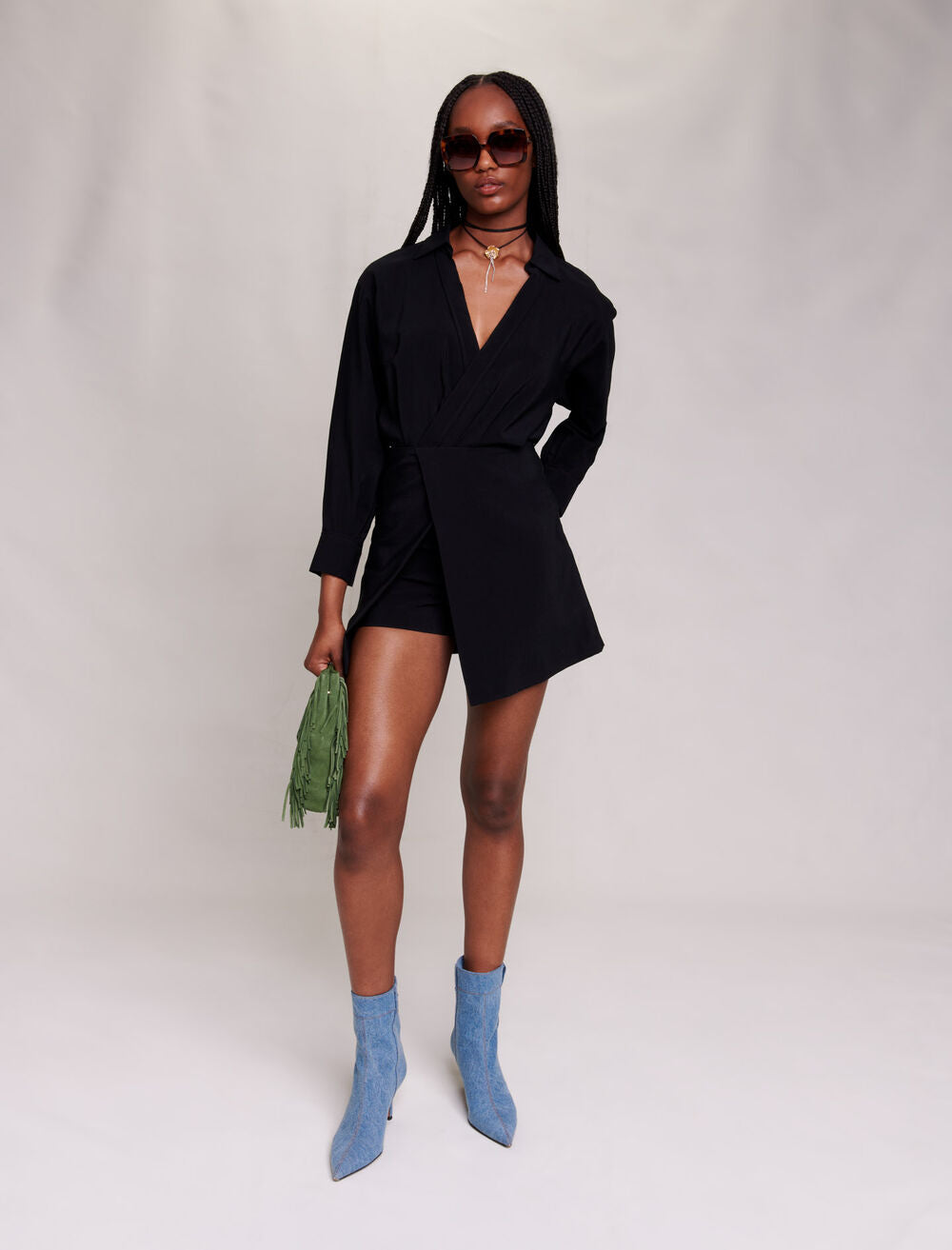 Black-featured-straight-fit playsuit