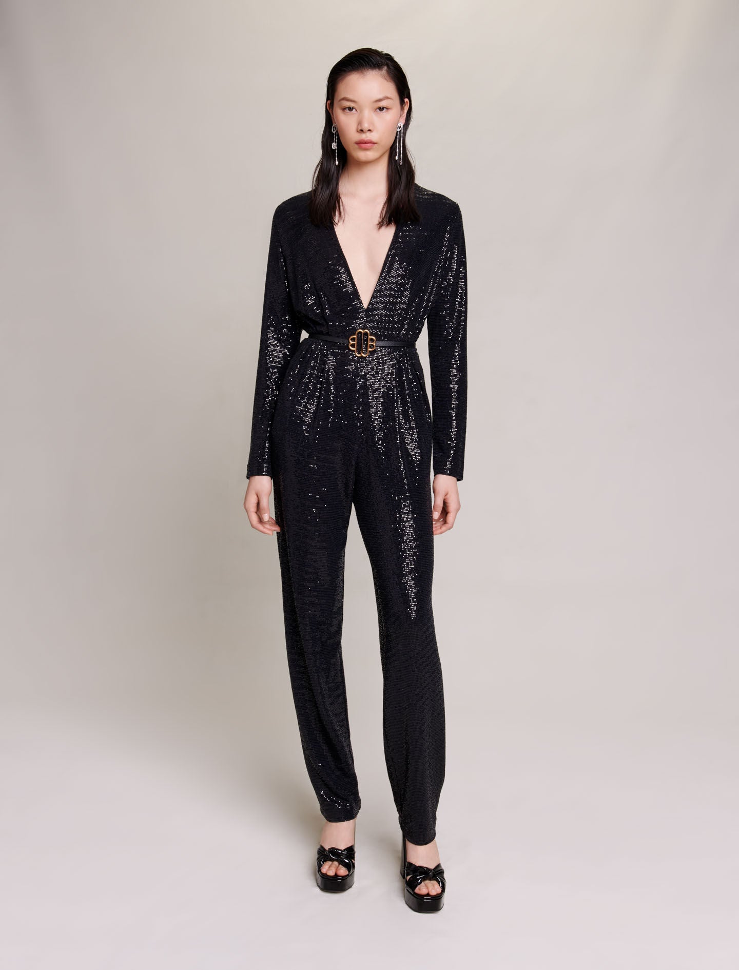 Black featured jumpsuit with sequins