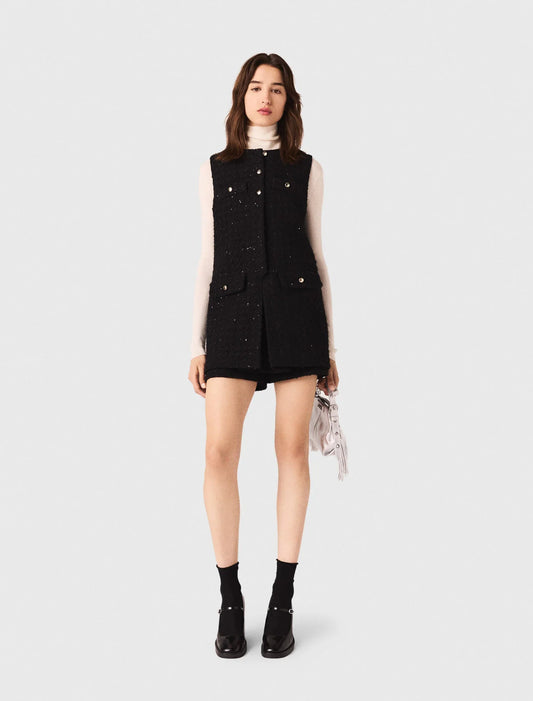 Tweed playsuit with rhinestones Black
