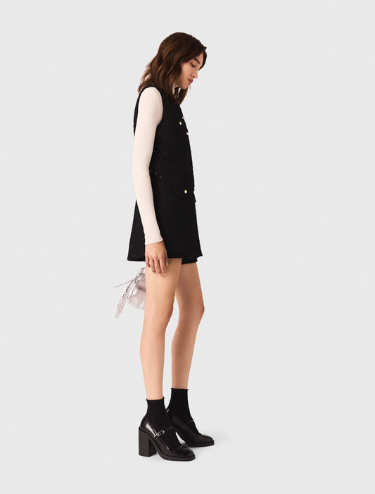 Tweed playsuit with rhinestones Black