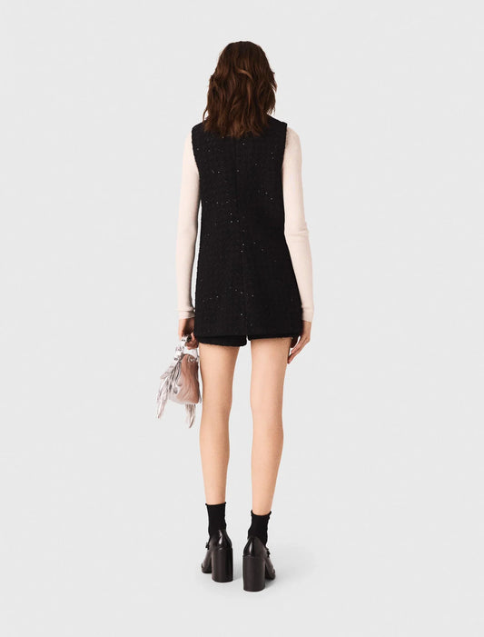 Tweed playsuit with rhinestones Black