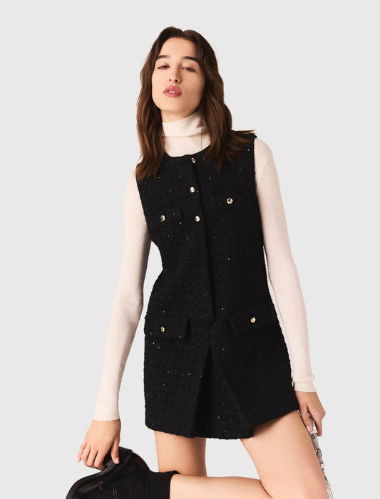 Tweed playsuit with rhinestones Black