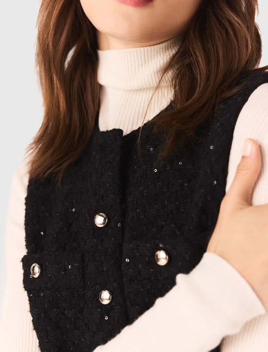 Tweed playsuit with rhinestones Black