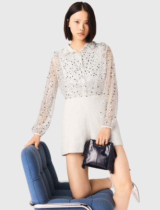 Tweed Playsuit Ecru