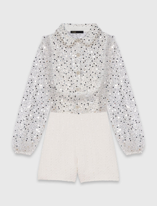 Tweed Playsuit Ecru