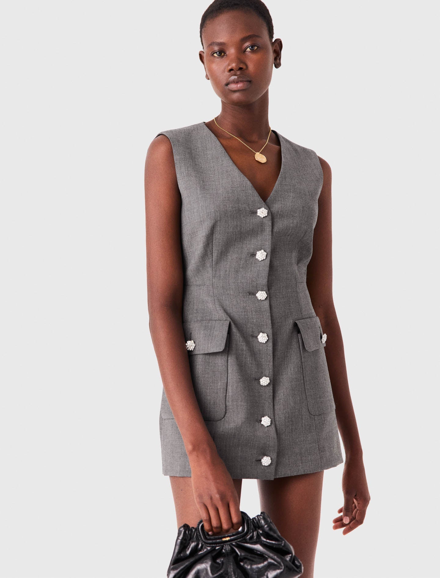 Jewel button tailored jumpsuit Grey