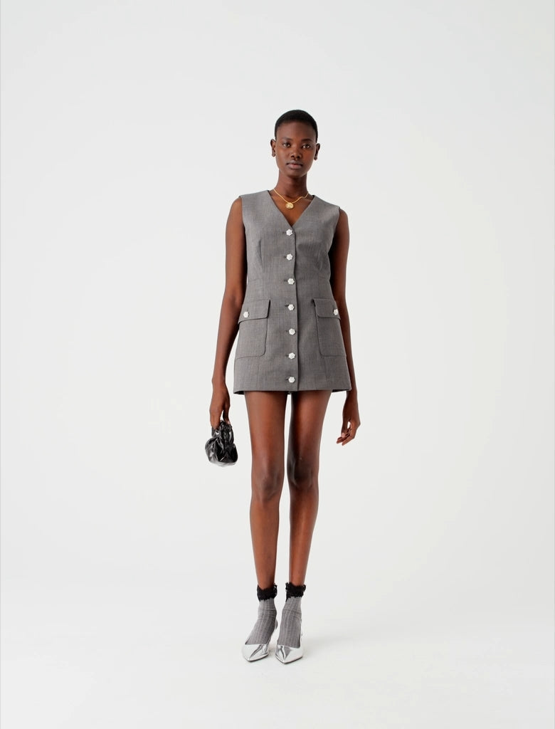 Jewel button tailored jumpsuit Grey