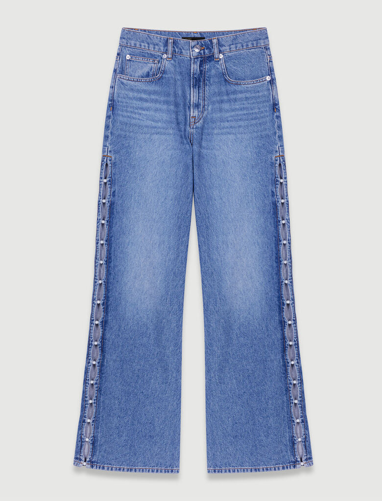 Blue-Beaded Cutaway Jeans