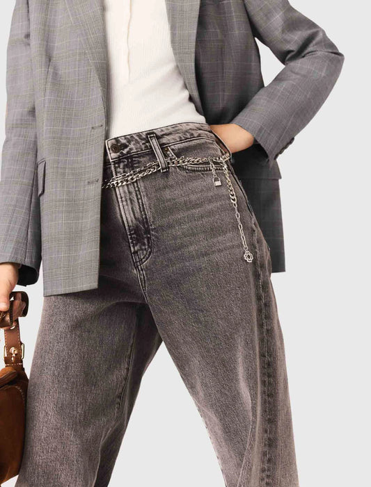 Wide-leg jeans with chain-link belt Grey