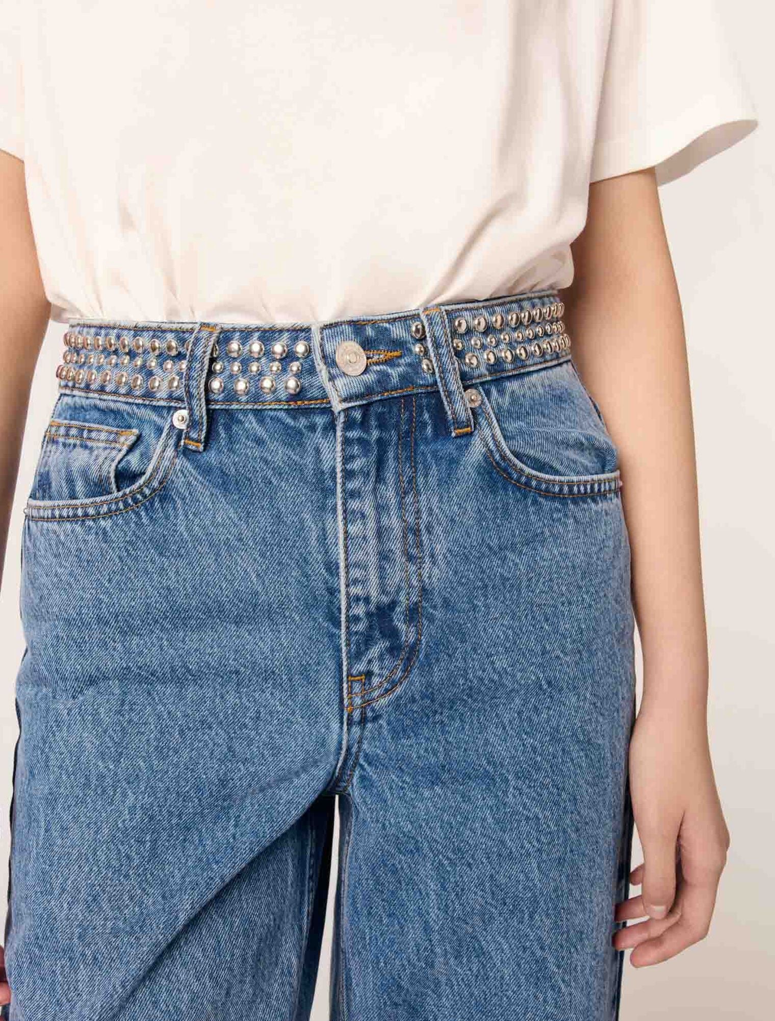 Blue Jean-Flares jeans with studded waistband