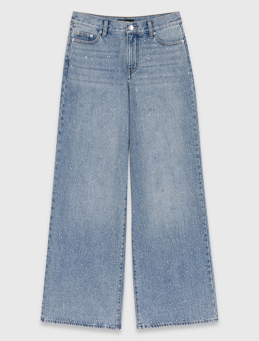 Wide-Leg All-Over Rhinestone Jeans BLUE