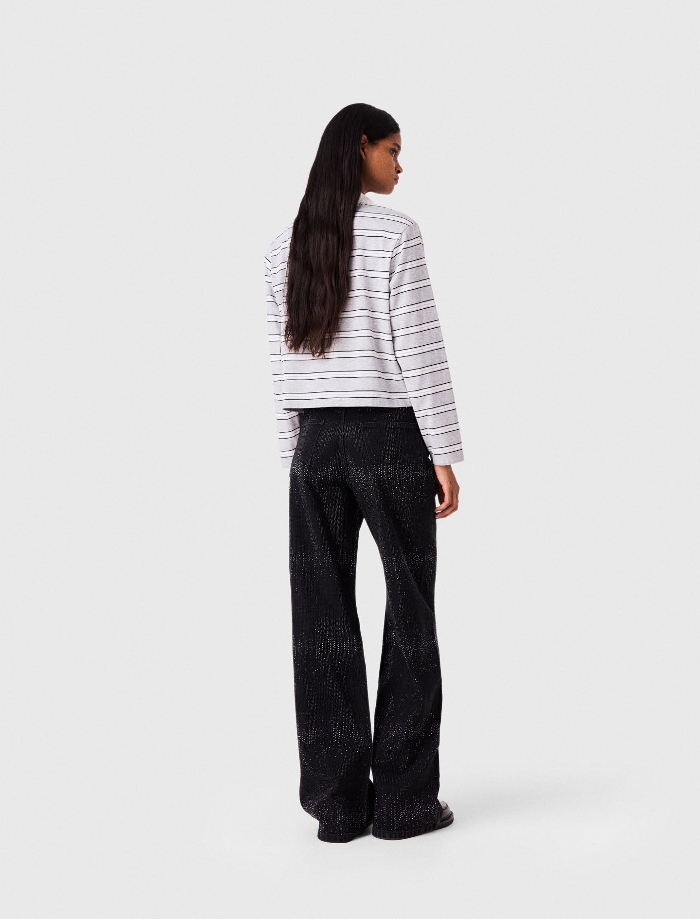 Wide-leg rhinestone jeans Black