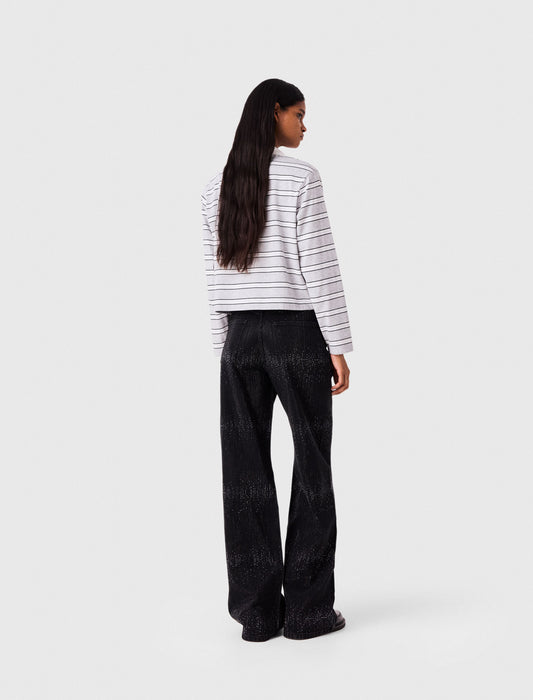 Wide-leg rhinestone jeans Black