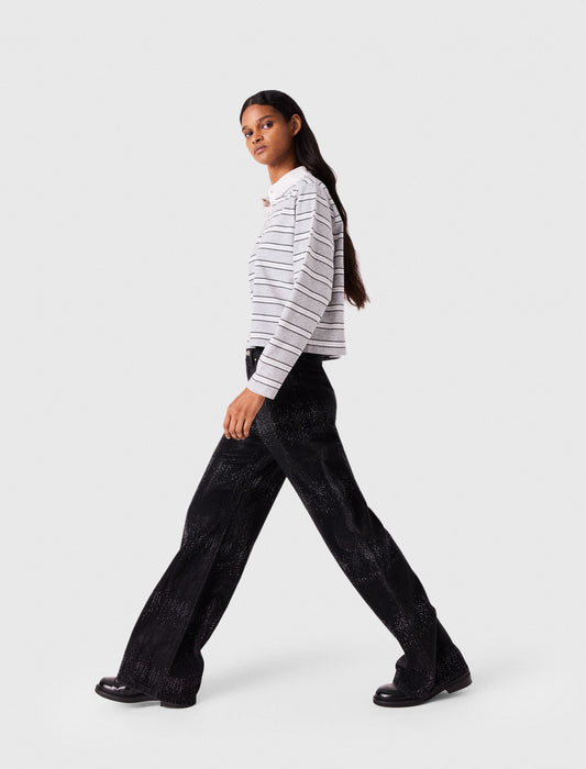 Wide-leg rhinestone jeans Black