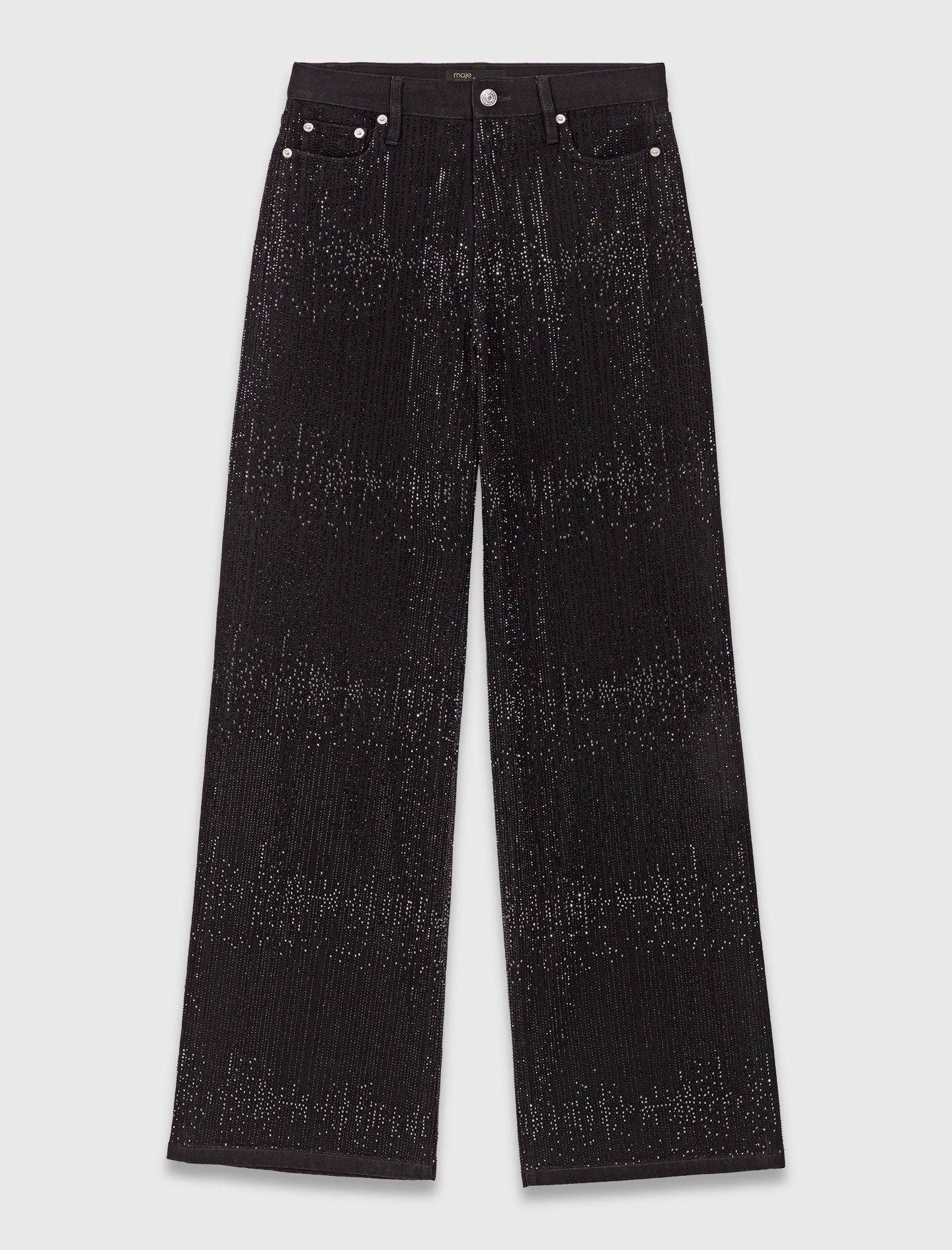 Wide-leg rhinestone jeans Black