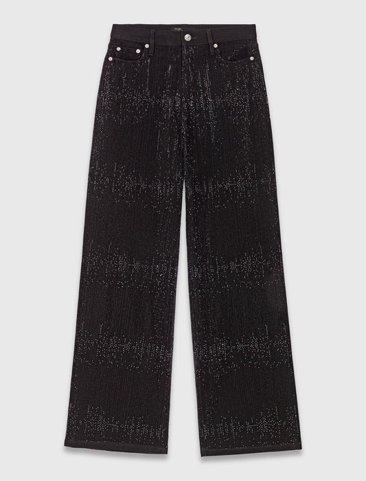 Wide-leg rhinestone jeans Black