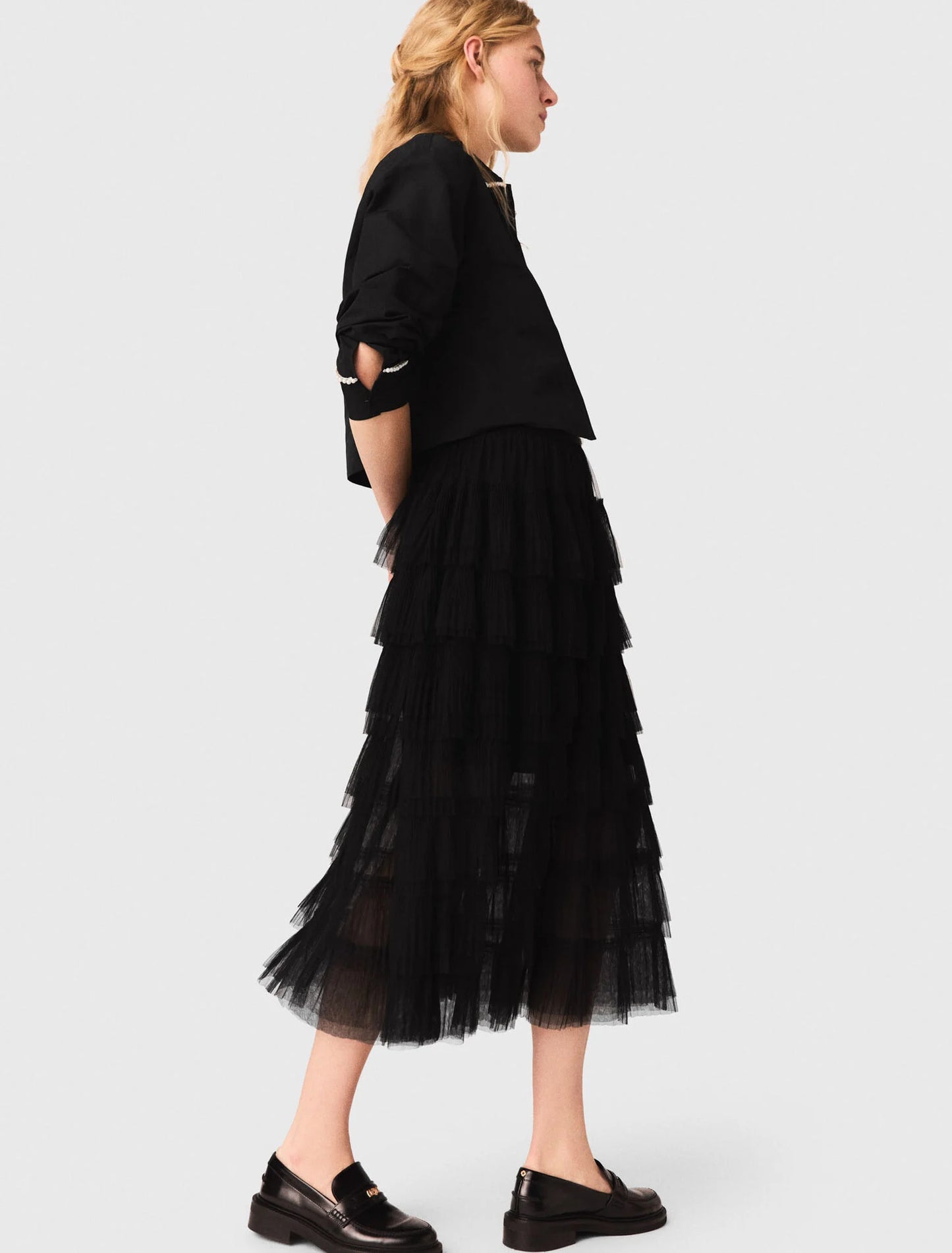 Tulle midi skirt Black