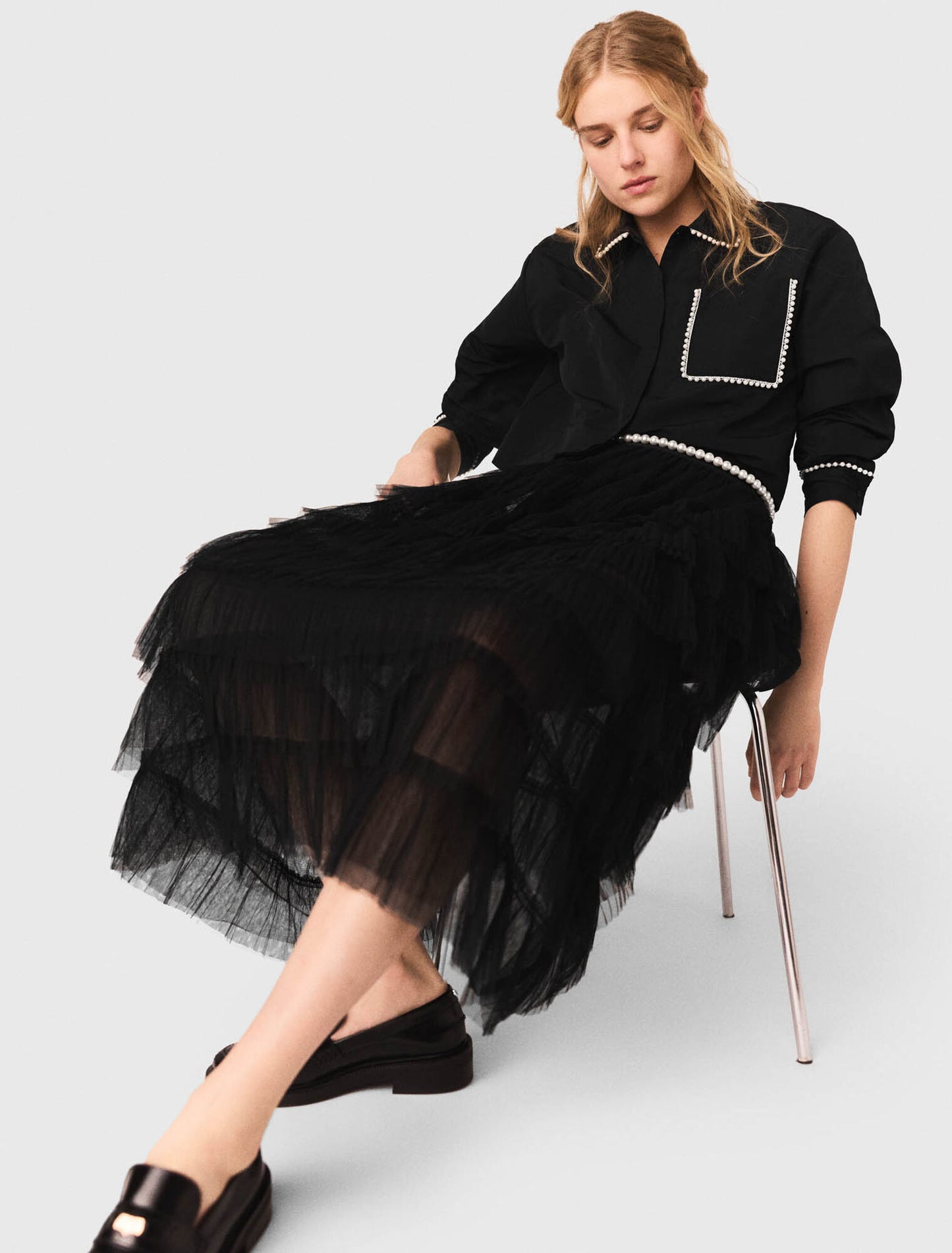 Tulle midi skirt Black
