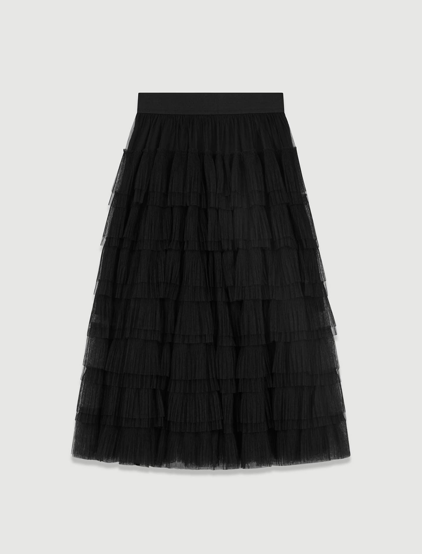 Black-tulle midi skirt