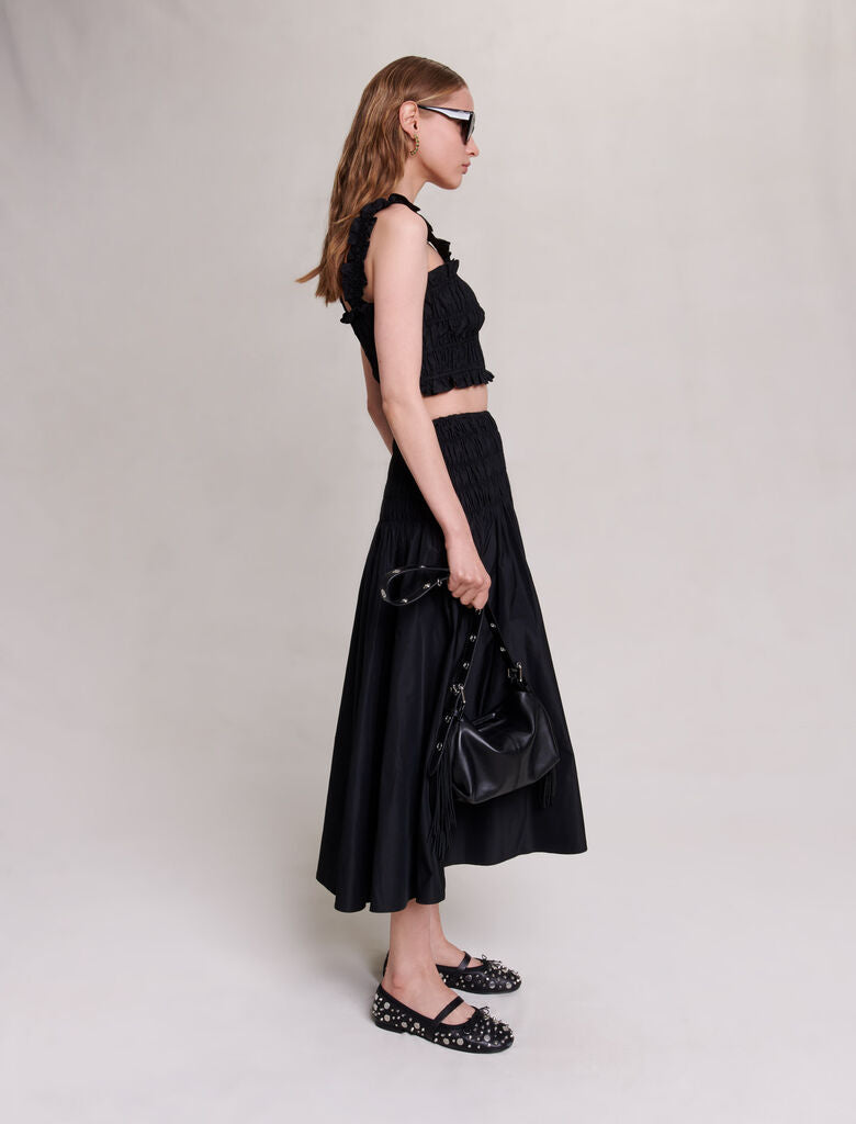 Black-smocked maxi skirt